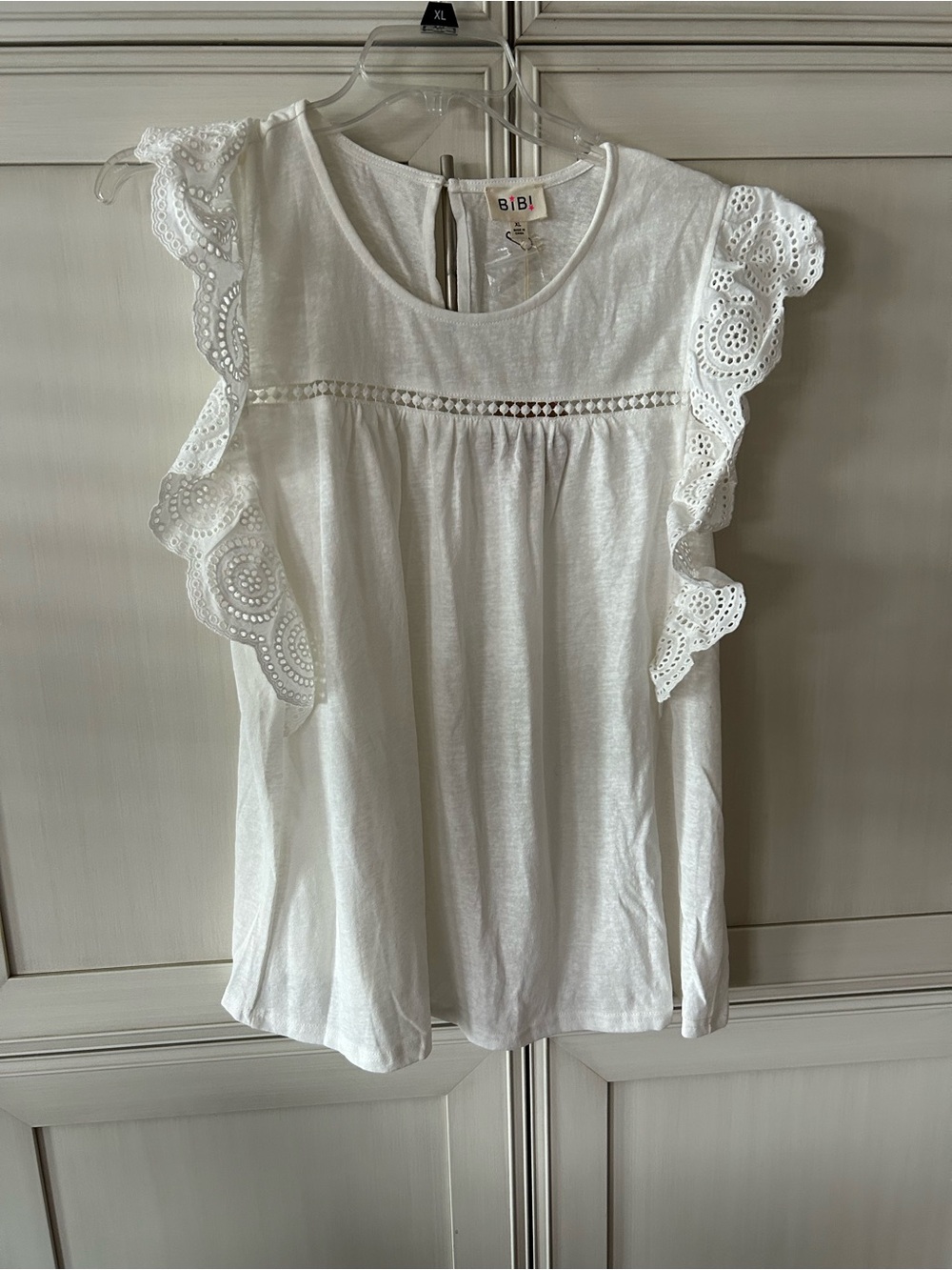 BiBi White Eyelet Ruffle Sleeveless Top